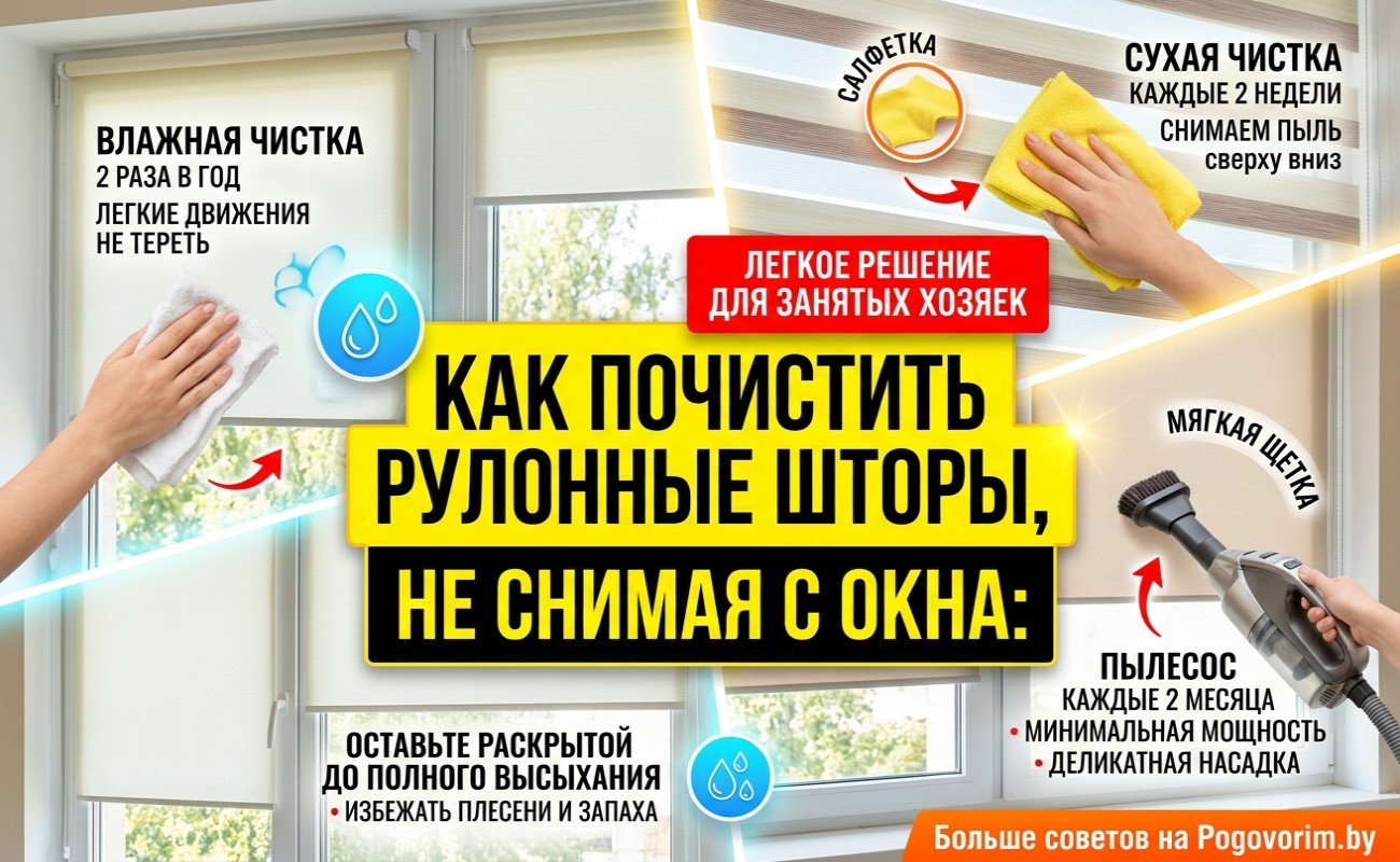 Как почистить рулонные шторы, не снимая с окна: легкое решение для занятых хозяек