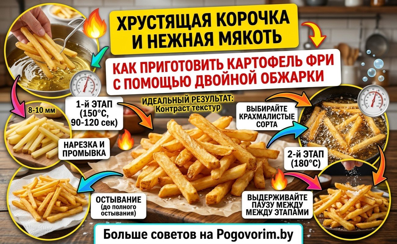 Хрустящая корочка и нежная мякоть: как приготовить картофель фри с помощью двойной обжарки