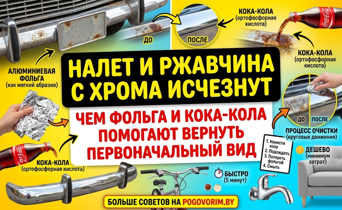 Налет и ржавчина с хрома исчезнут: чем фольга и кока-кола помогают вернуть первоначальный вид